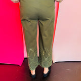 Olive Eyelet Hem Pants
