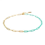 Gold & Turquoise Paperclip Chain Link Necklace