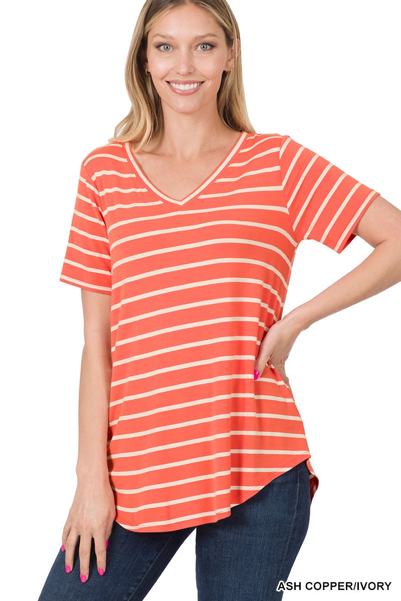 Coral Striped Top