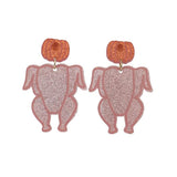 Acrylic turkey body with pumpkin head dangle Thanksgiving earrings