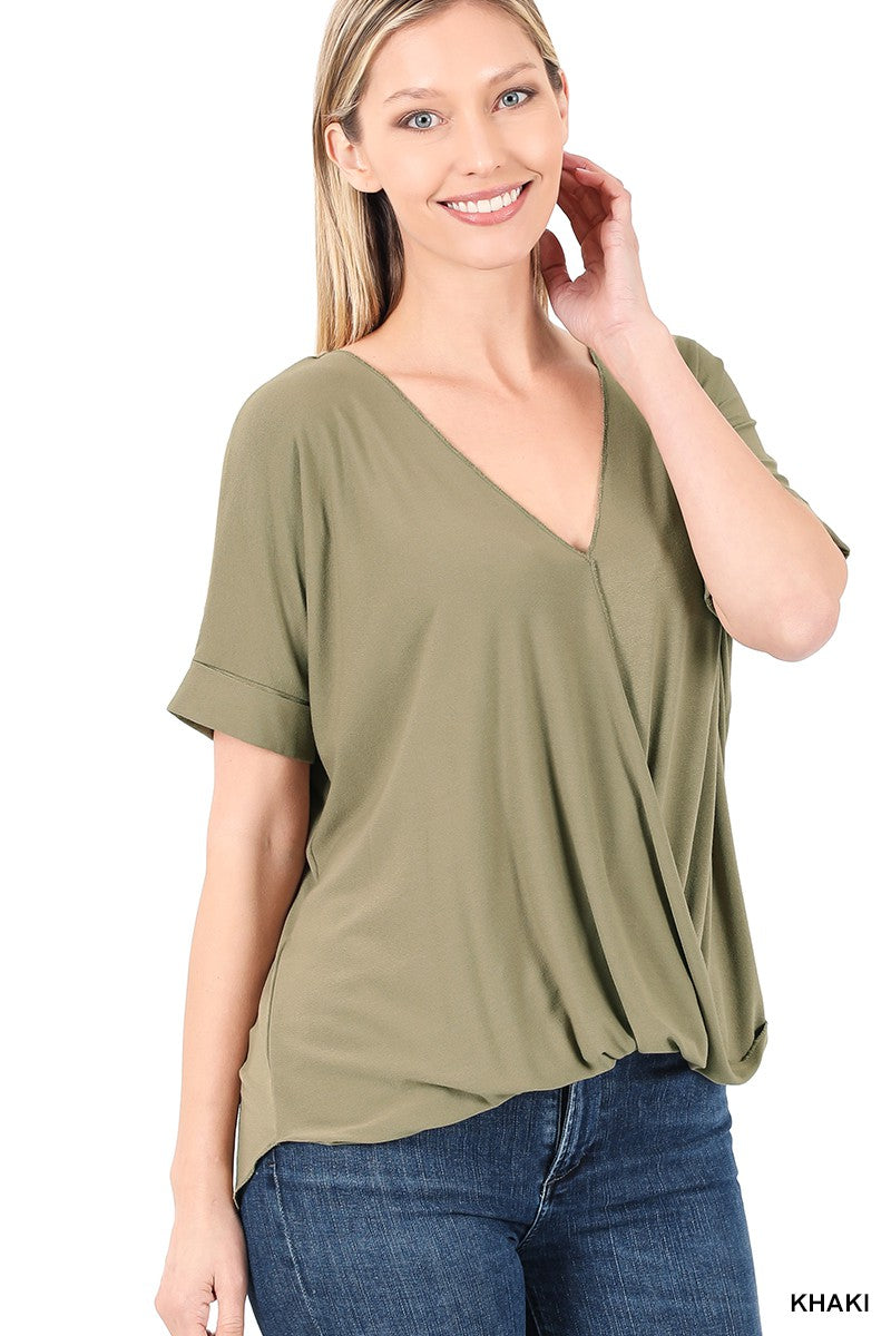 Khaki Draped Front Top