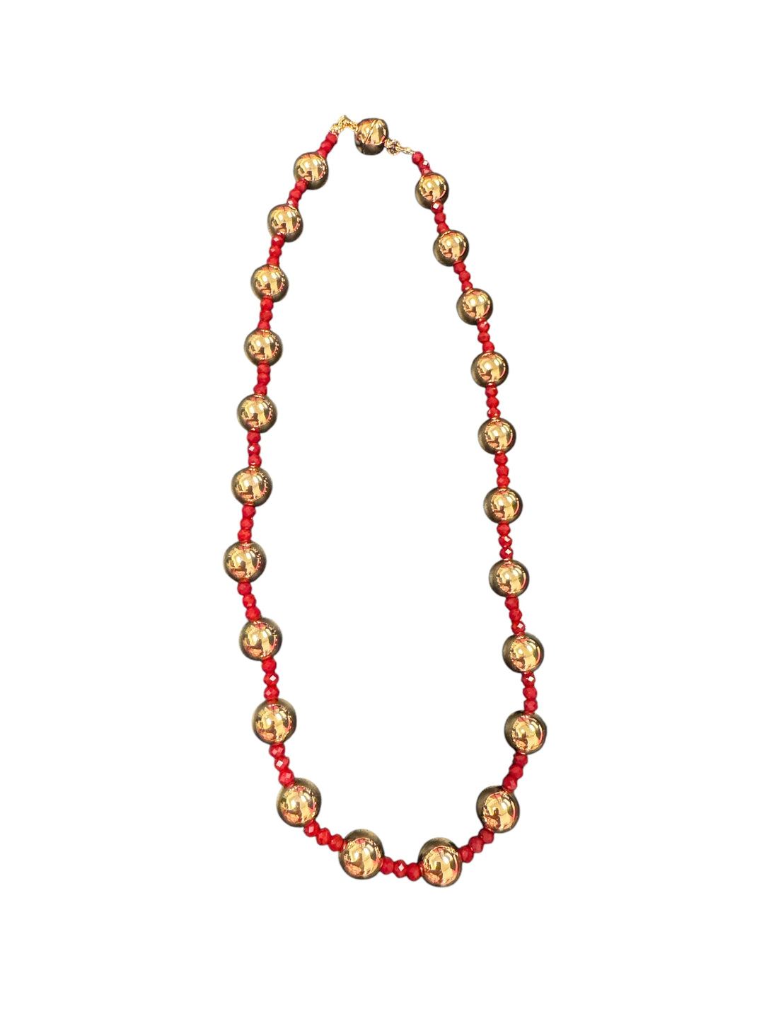 Gold & Red Beaded Necklace (Water Resistant)