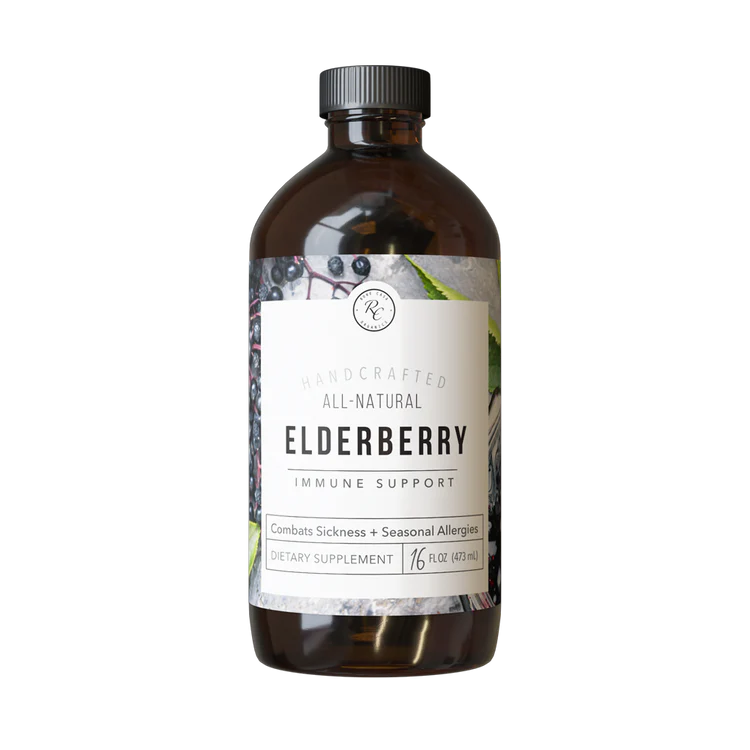 A bottle of Rowe Casa Organics Elderberry Immune Support, 16 oz