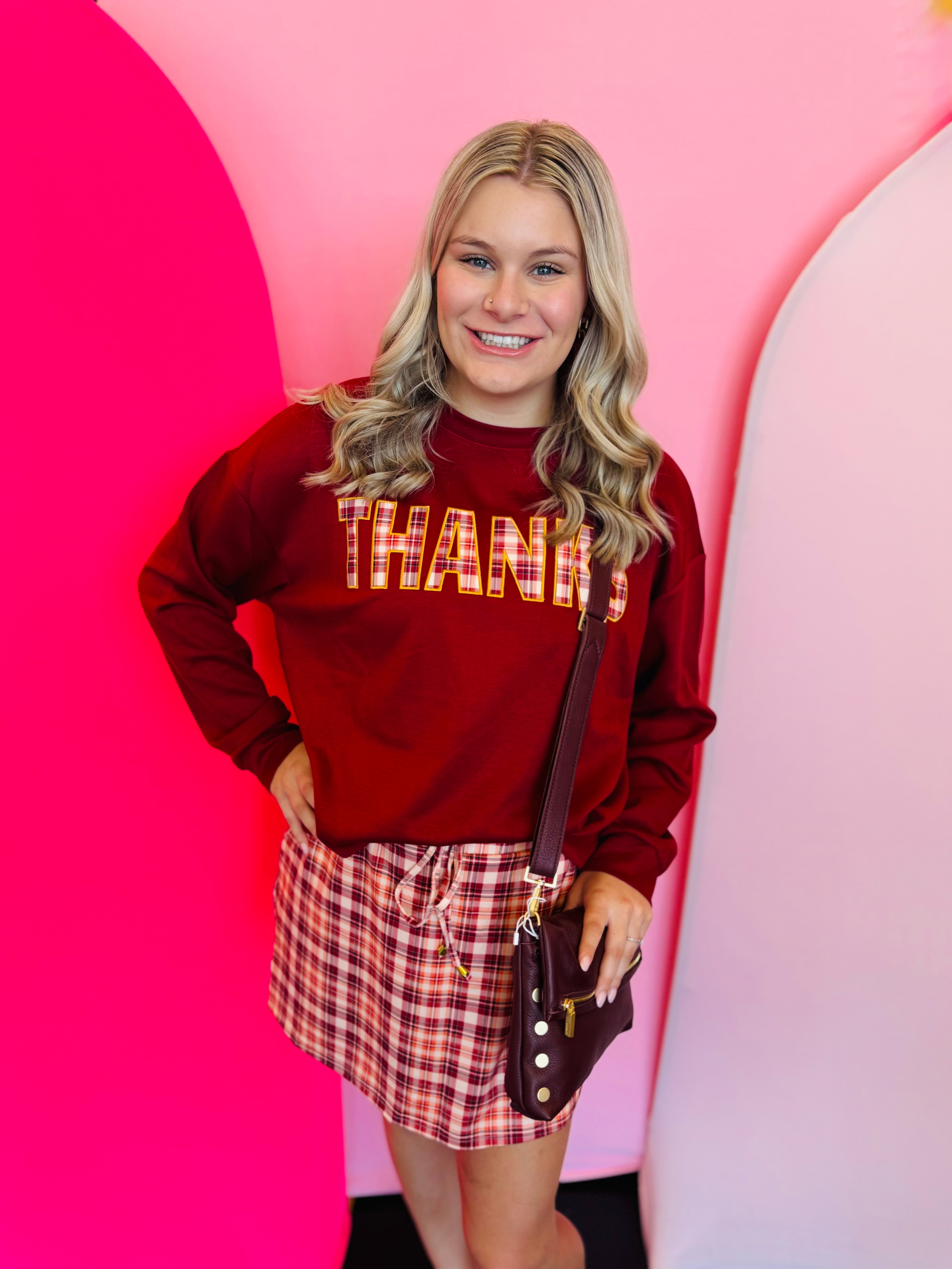 Plaid fall skort with built-in shorts, drawstring waist, and side pockets
