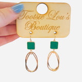 Green Square Dangle Earrings