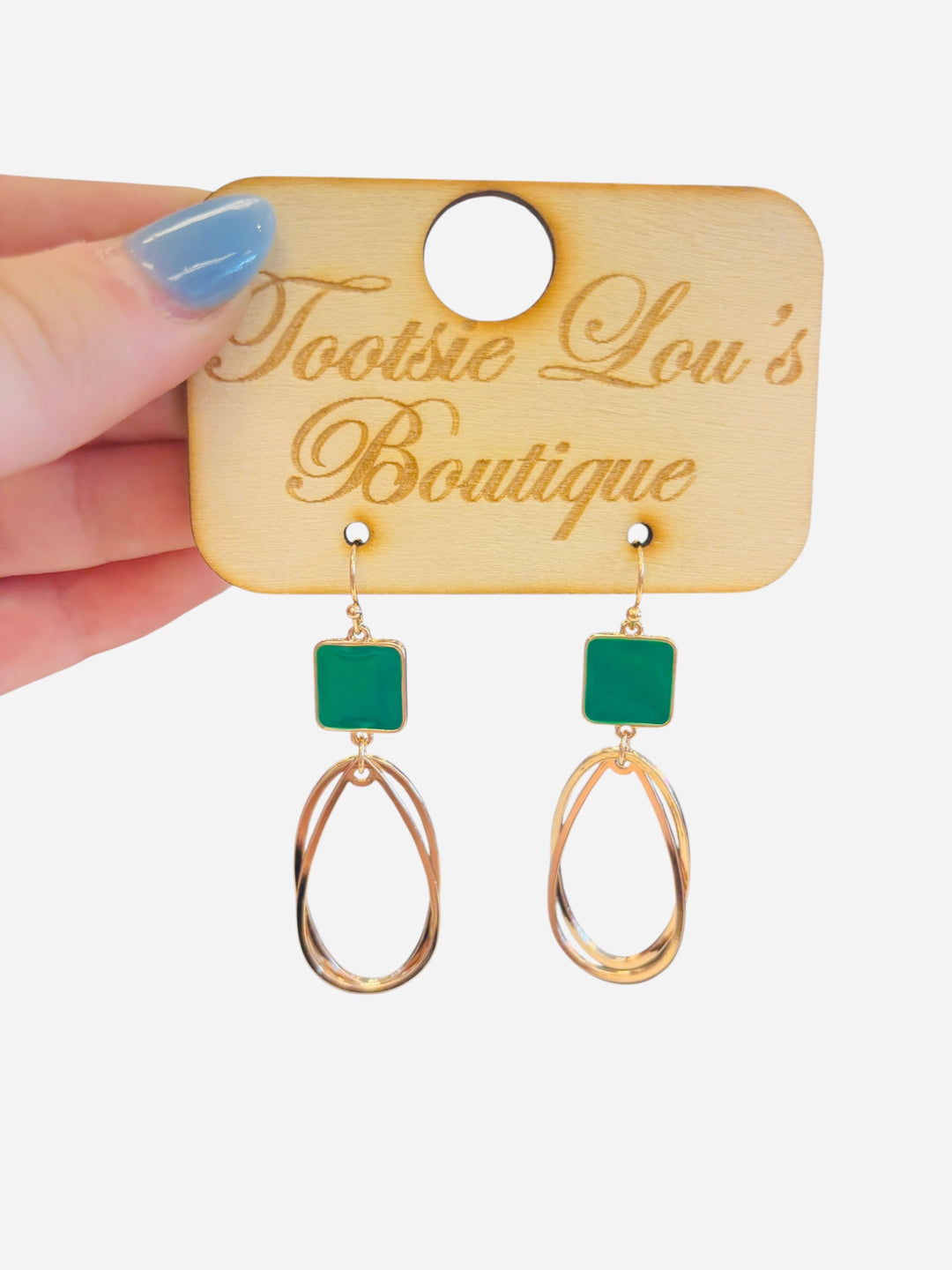 Green Square Dangle Earrings