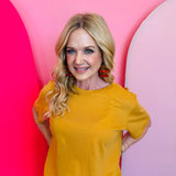 Light mustard relaxed-fit cotton tee with round boyfriend neckline
