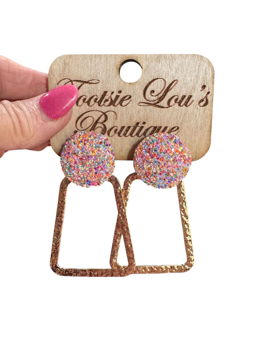Pink Confetti Gold Dangle Earrings