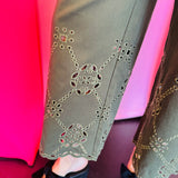 Olive Eyelet Hem Pants