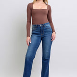 Judy Blue mid rise side seam detail straight leg jeans