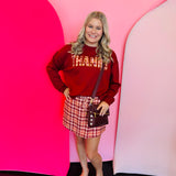 Burgundy Plaid Patch Fall Pullover