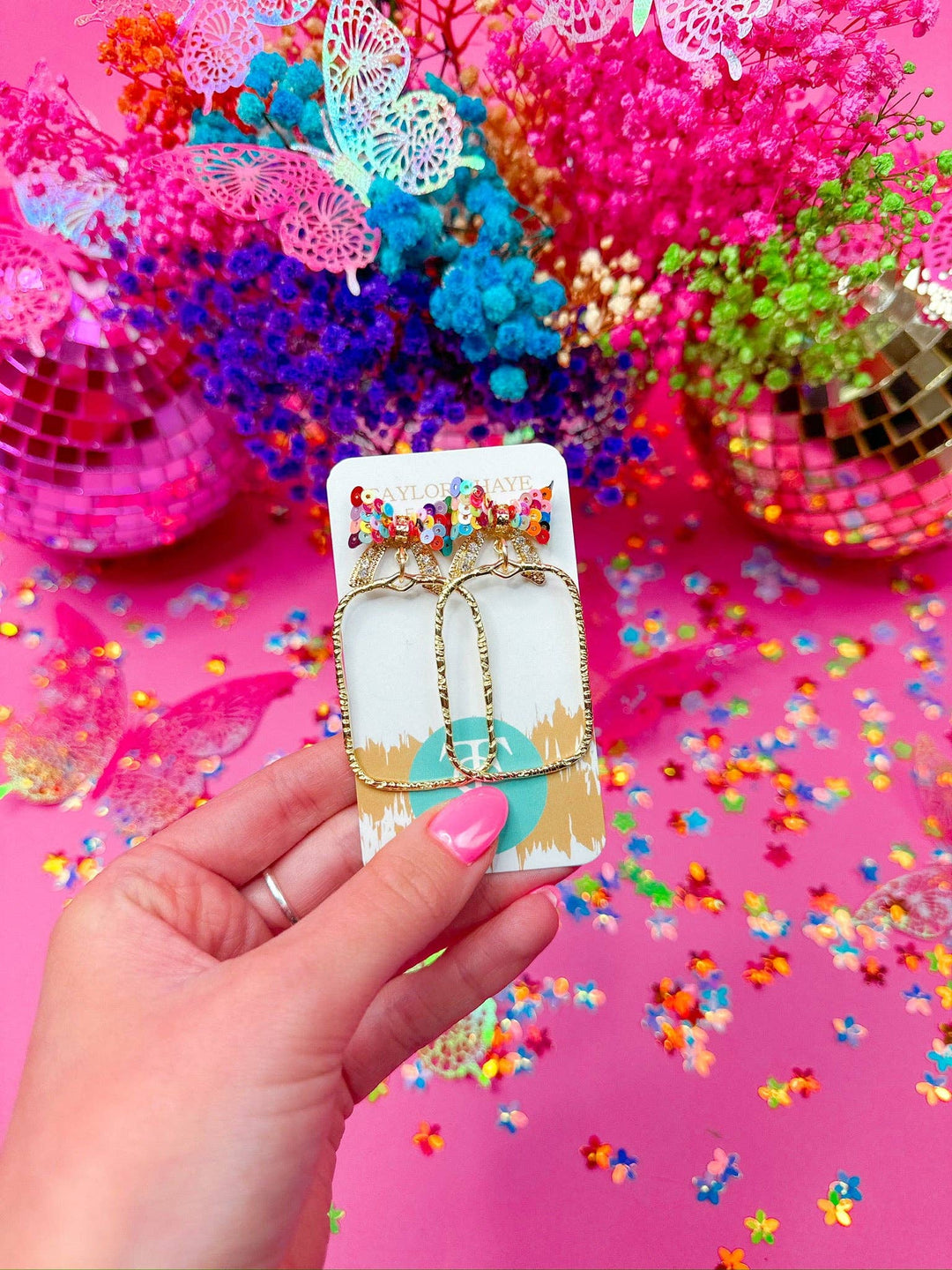 Rainbow Bethany Bow Rectangle Hoop Earrings