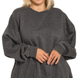 Acid washed oversized black sweatshirt with neck overlay.