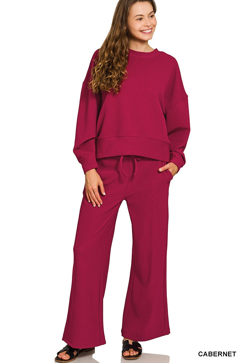 Cabernet ribbed dolman style top with elastic waist pull on pants