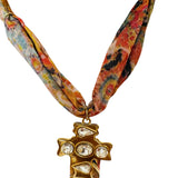 Vintage Scarf Gold Cross Charm Necklace