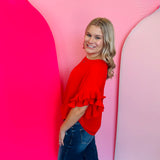 Red Ruffle Sleeve Top