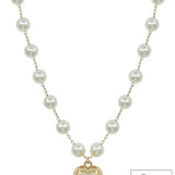 Water-resistant 10MM pearl necklace with puffy heart pendant, adjustable 16"–18".