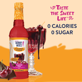 Skinny Mixes Vampire Kiss syrup bottle, sugar-free black cherry and chocolate flavor, 0 calories, 0 sugar.