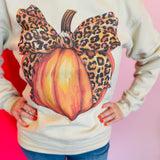 Rhinestone Leopard Bow Pumpkin Sweatshirt