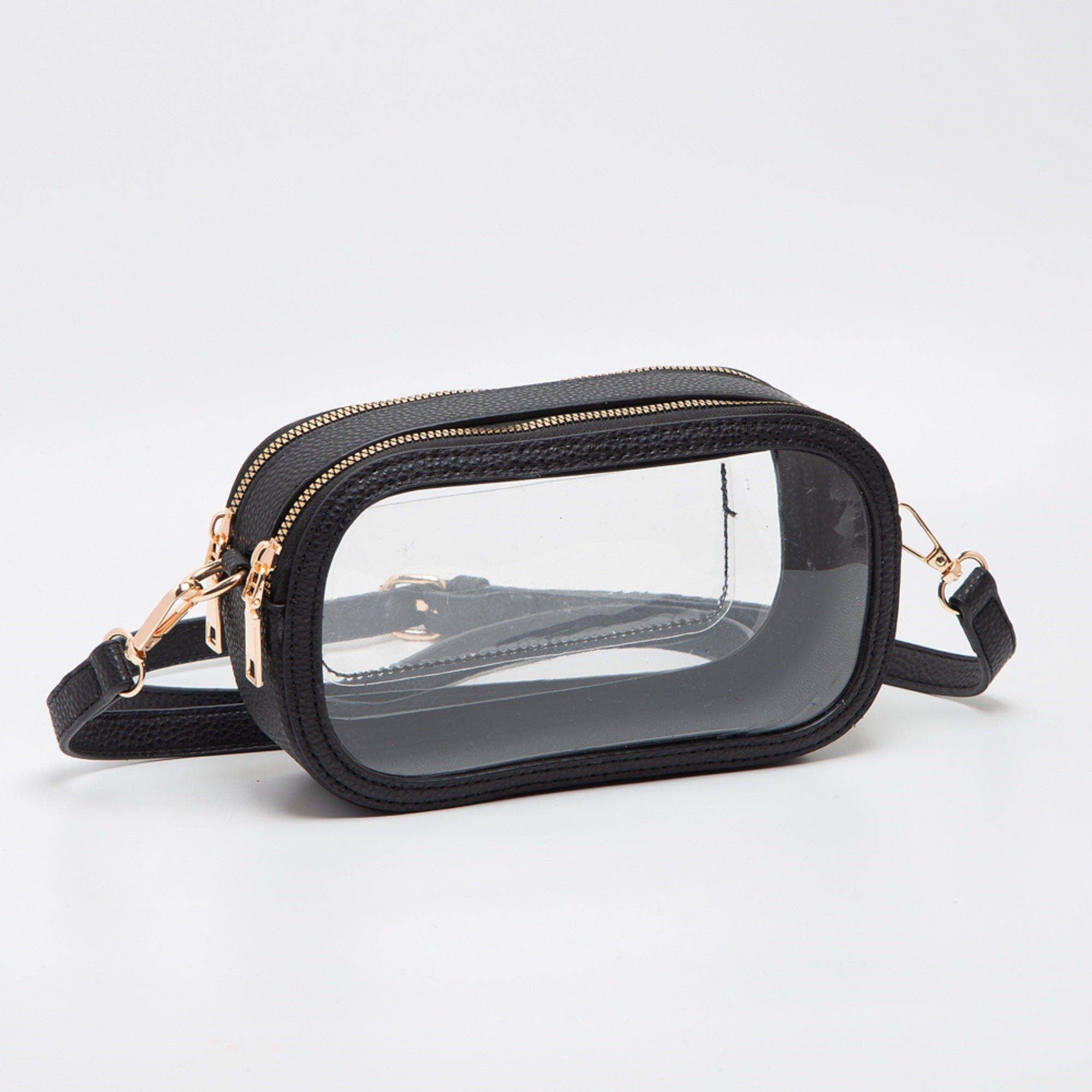 Black Double Zipper Oval Clear Bag