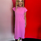 Candy Pink Short Sleeve Midi Dress