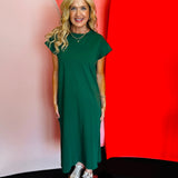 Dark Green Short Sleeve Midi Dress