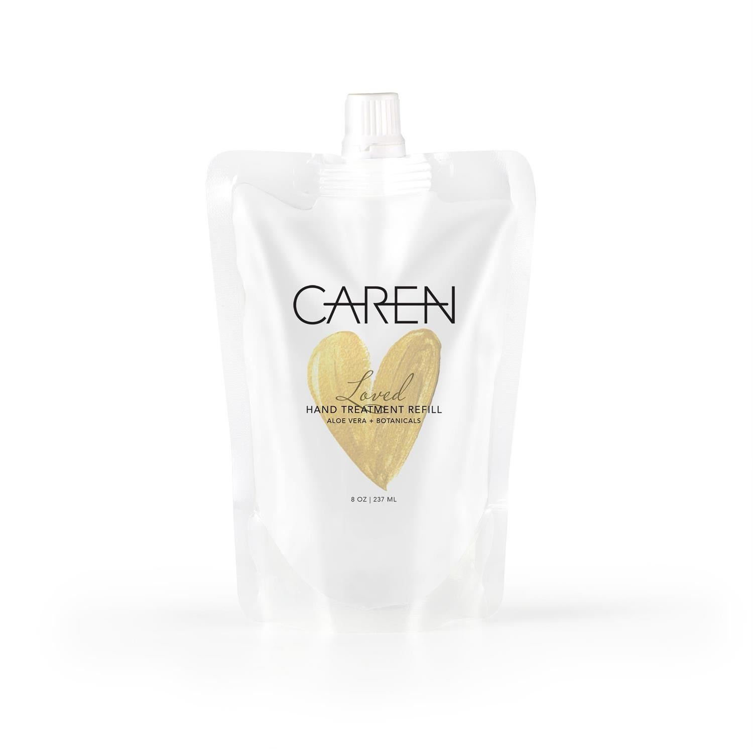 8 oz sustainable refill pouch for "Loved" hand treatment.
