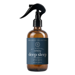 A bottle of Rowe Casa Deep Sleep Pillow Spritz with a spray nozzle, labeled for calming and relaxation.