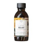 A bottle of Rowe Casa Relief Supplement, 4 oz size, labeled for pain and inflammation relief with organic ingredients.