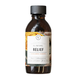 A bottle of Rowe Casa Relief Supplement, 4 oz size, labeled for pain and inflammation relief with organic ingredients.