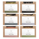 Six packages of all-natural bar soap with different scents from Rowe Casa Organics