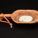 Beaded Wooden Scoop with Embossed Leather and Cowhide