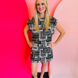 Black Print Open Back Mini Dress