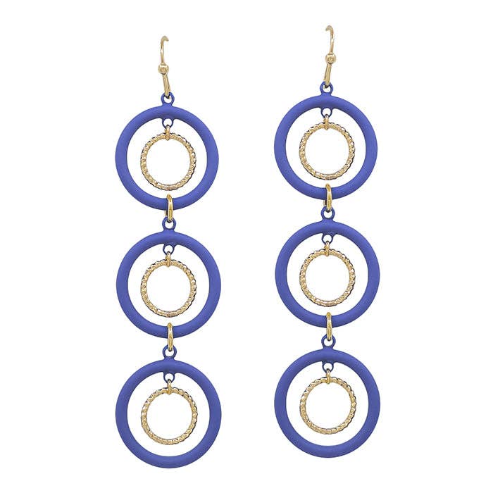 Royal Blue Layered Circle Dangle Earrings