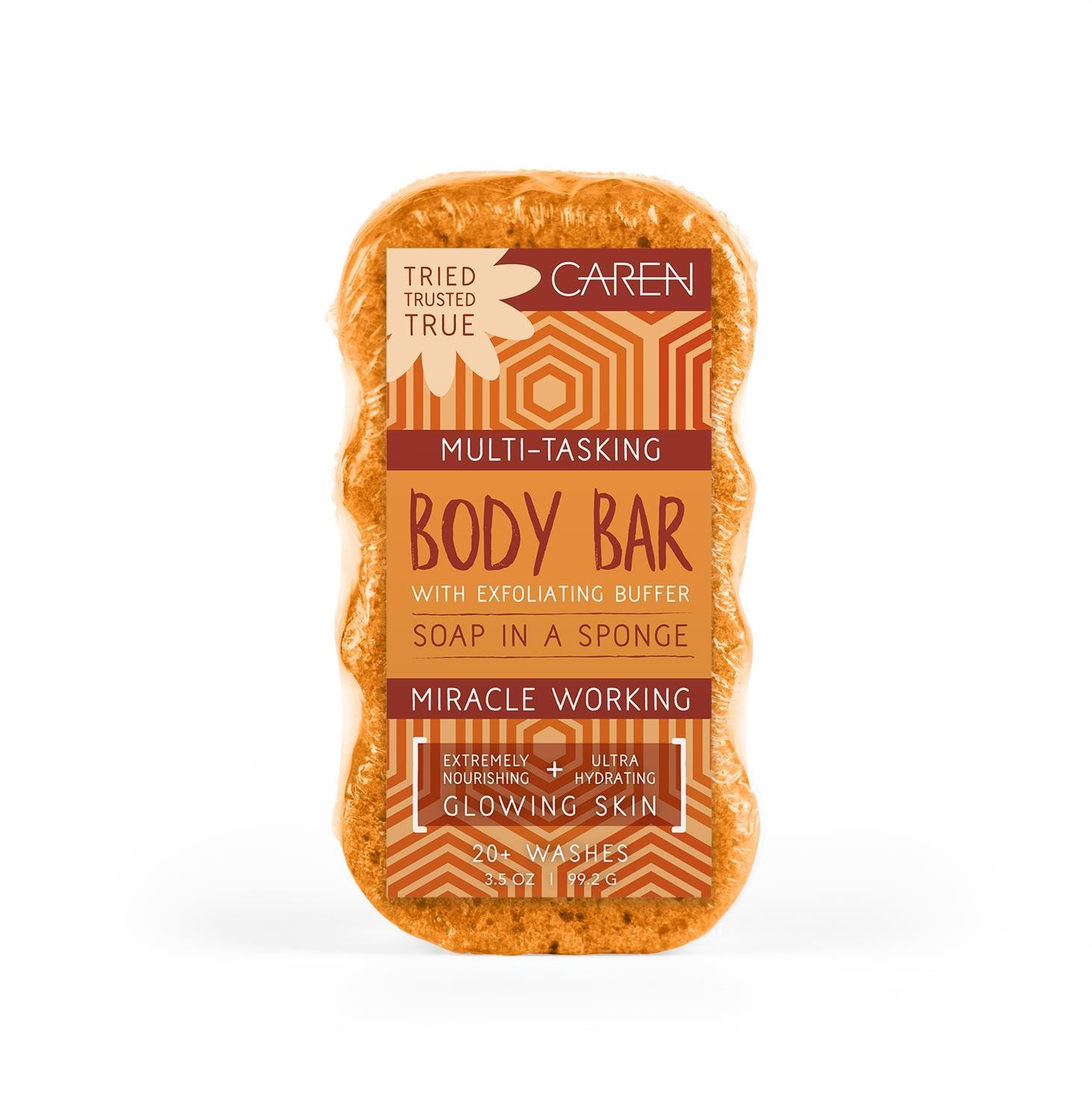 An orange, soap-infused sponge.