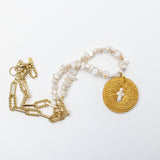 Paperclip Chain & Pearls with Cross Necklace