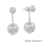 Water-resistant silver drop earrings with sleek bar and 7MM ball design.