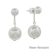Water-resistant silver drop earrings with sleek bar and 7MM ball design.