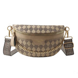Checkered patterned bag with gold chain and strap