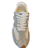 Top view of Corky's white sneakers with rhinestone embellishments