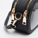 Black Double Zipper Oval Clear Bag