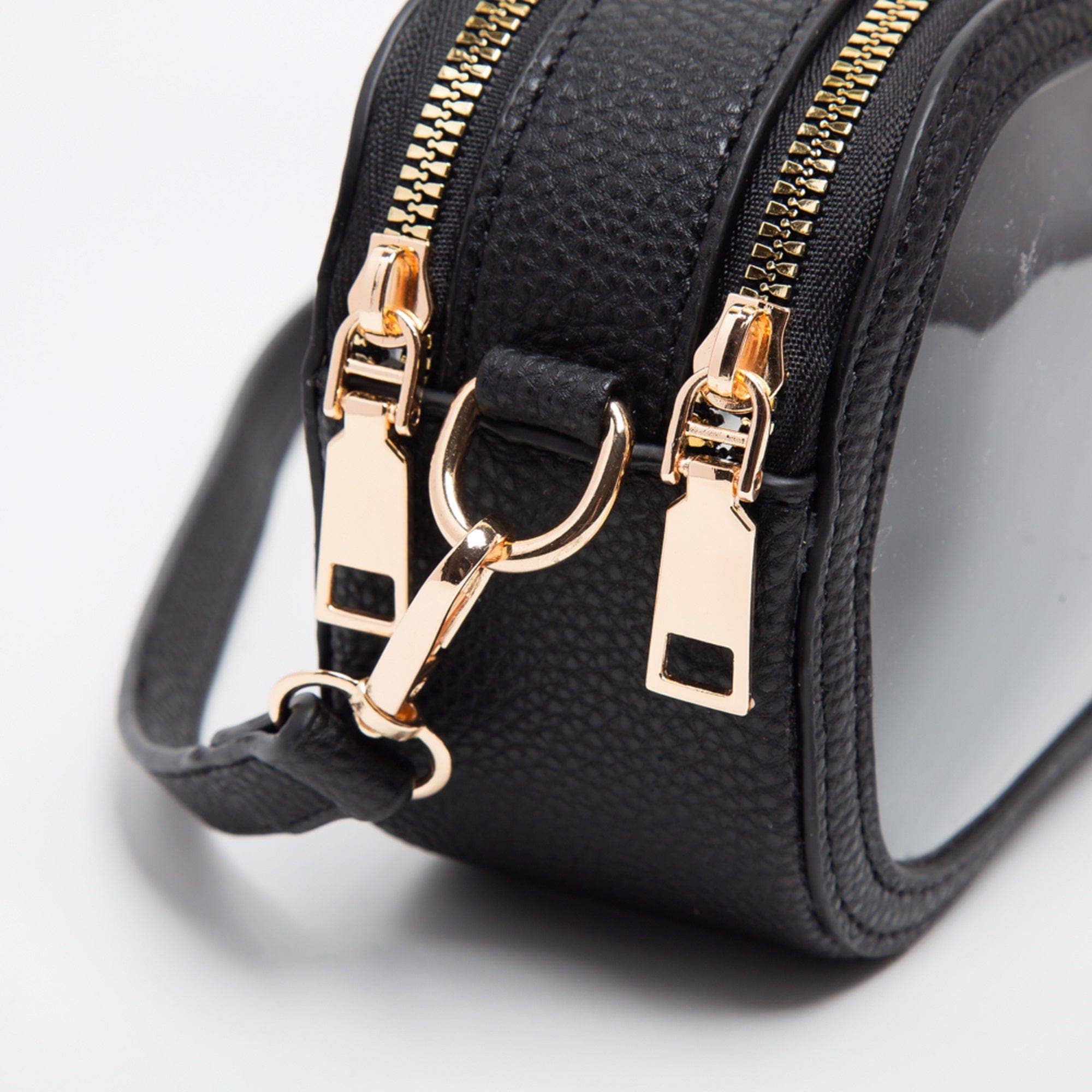 Black Double Zipper Oval Clear Bag