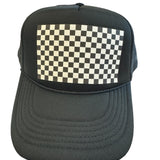 Checkered Print Black Trucker Hat