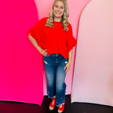 Red Ruffle Sleeve Top