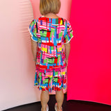 Multi Color Pattern Flutter Sleeve Dress