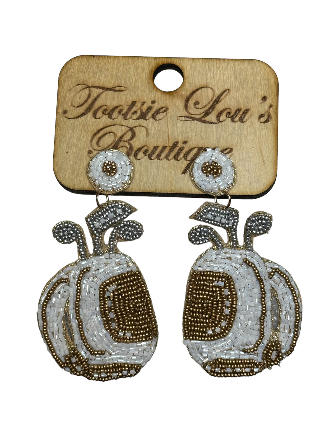 White Beaded Golf Bag Earrings