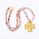Pink Candy Jade with Anna Cross Necklace