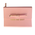 Pink magnetic closure journal folio and calendar with gold graphics.