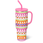 Swig Trick or Treat Mega Mug 40oz with jack-o’-lanterns, ghosts, spiders, bats, and candy corn, comfort-grip handle, XL straw lid, and silicone flexi-tip straw.