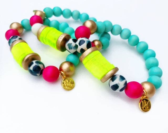 Aqua Fuchsia Black White Neon Yellow Bracelet